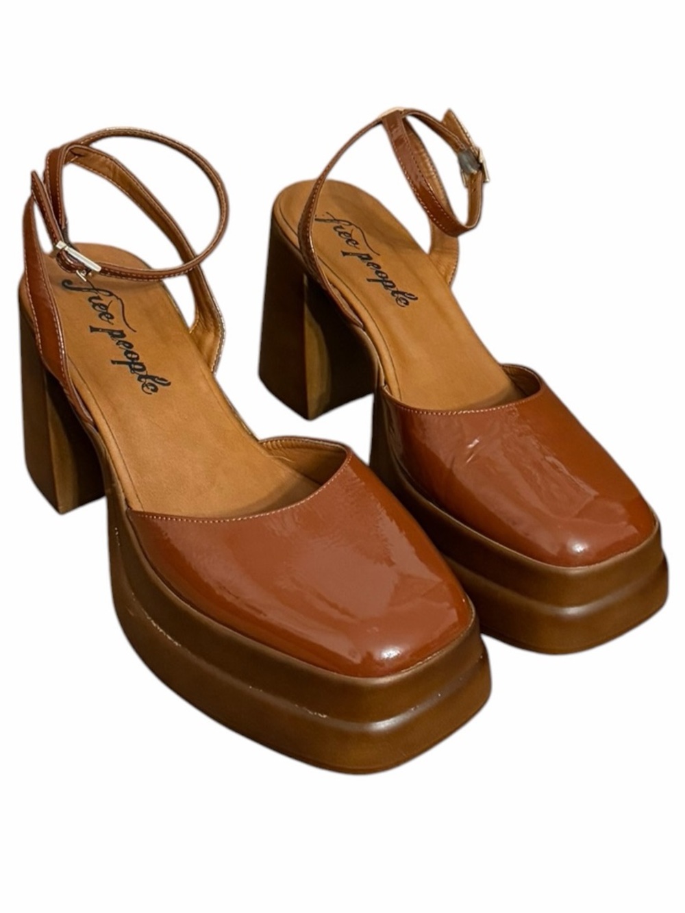 Women's Free People Double Stack Platform Heels Size 39 8.5 pecan brown